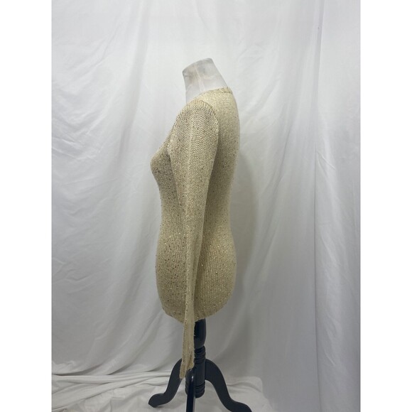 Rue 21 Women’s Sequined Sweater Beige Long Sleeve Round Neck Knit Size Medium - Picture 5 of 8